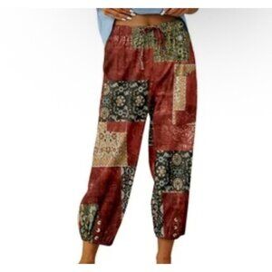 Boho Hippie Crop Patchwork Harem Pants Sz Large